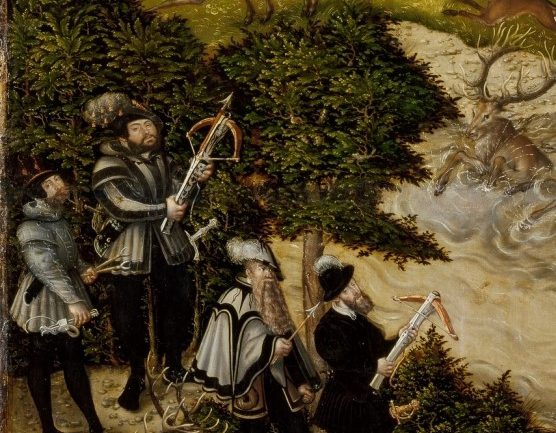 Lucas Cranach el Viejo. Cacería en el castillo de Torgau en honor de Carlos V (fragmento). Óleo sobre lienzo. Museo del Prado.